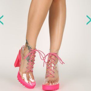 clear heels, block heels, rave heels, festival